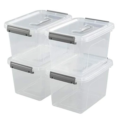 Immagine di Dynko Set di 4 Scatola Portaoggetti in Plastica, Rettangolare, Contenitore Trasparente (Grigio)