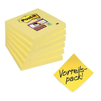 Immagine di Post it Foglietti Super Sticky Canary Yellow, Confezione da 6 blocchetti, 90 Fogli per blocco, 76 mm x mm, Colore Giallo, Adesivi Appunti, Elenchi &amp; Promemoria