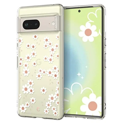 Immagine di CYRILL by Spigen Cecile Custodia Compatibile con Pixel 7 2022, Fiore Trasparente TPU Grip Protezione Bumper Margherita Bianca