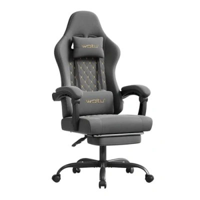 Immagine di WOLTU Sedia gaming con Massaggio, da Ufficio Ergonomica, Ampia Girevole Imbottita per Computer Cuscino Lombare Massaggiante, Carico 150 Kg, Tessuto Tecnologico, Grigio+Giallo, GS07gr