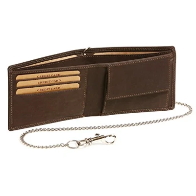 Immagine di LEAS MCL Biker Portafoglio per Uomo e Donna con Catena Cromo Molto Sottile Formato Orizzontale Vintage Stile, Vera Pelle, Marrone &#039;&#039;LEAS Chain Series&#039;&#039;