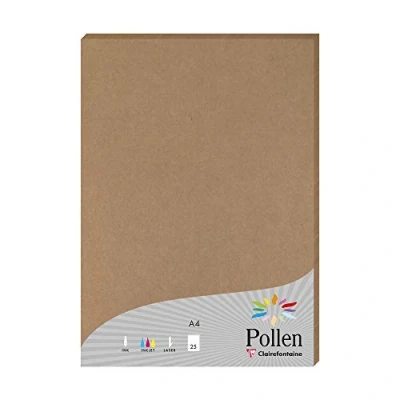 Immagine di Clairefontaine 29205C Astuccio da 25 fogli Formato A4 (21x29,7cm) 210g/m² Colore Kraft Biglietti d&#039;Inviti Eventi e Corrispondenza Gamma Pollen Carta Premium Liscia