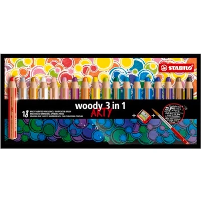 Immagine di Matita colorata Multi Funzione STABILO woody 3 in 1 ARTY Astuccio da 18 con Temperino e Pennello Colori assortiti