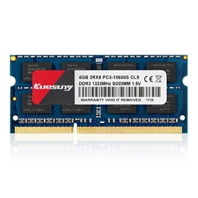 Immagine di Kuesuny 4GB PC3 10600 10600S DDR3 1333MHz Sodimm Ram 1.5V CL9 204 Pin 2RX8 Dual Rank Non ECC Unbuffered Memory Ideale per Notebook Laptop Upgrade