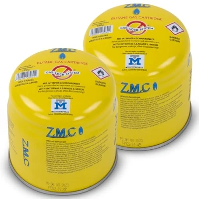 Immagine di Z.M.C 2 cartucce a gas butano da 190 g tipo C200 EN417, cartuccia con valvola di sicurezza, ideale per bruciatori gas, fornelli campeggio, fiammiferi,