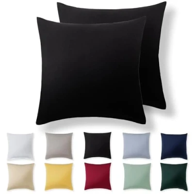 Immagine di Alreya Set di 2 Federe in 100% jersey cotone con chiusura lampo 50 x cm Nero Federa Cuscino, Copricuscino Divano, super morbida 50x50