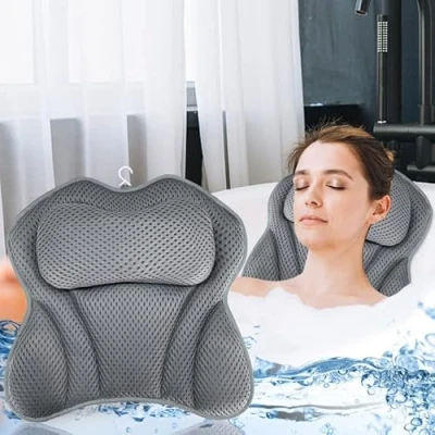 Immagine di Purpledi Cuscini Poggiatesta da Vasca,Cuscino Bagno 4D con 6 Ventose Antiscivolo,Cuscino Vasca Bagno,Cuscini Cuscino Ergonomico per Tutti i Tipi di