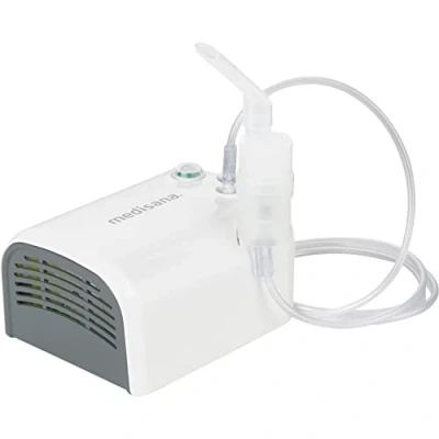 Immagine di medisana IN 510 inalatore, nebulizzatore a compressore con boccaglio e maschera per adulti bambini, raffreddore o asma numerosi accessori