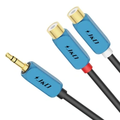 Immagine di J&amp;D Cavo da 3,5 mm a 2 RCA, Maschio Femmina 2RCA, Prolunga Adattatore Audio Stereo RCA 3,5mm con Robusto rivestimento in Rame Placcato Oro, 0,3 Metro