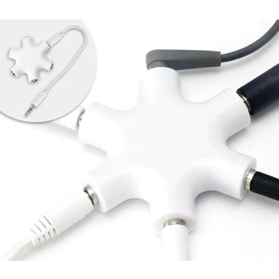 Immagine di MyGadget Audio Sdoppiatore 5 Entrate Adattatore Jack Aux 3,5 mm Convertitore Splitter Universale Multiplo compatibile con Smartphone, Laptop, PC Bianco