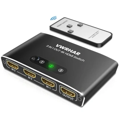 Immagine di Sdoppiatore HDMI, 4K@60Hz HDR Switch HDMI 3 In 1 Out con Telecomando, Alluminio Supporta 4K/3D/HDCP1.4/UHD/1080P, Splitter per TV, PC, Fire Stick, PS5/4/3, Xbox, Blu Ray, DVD Player