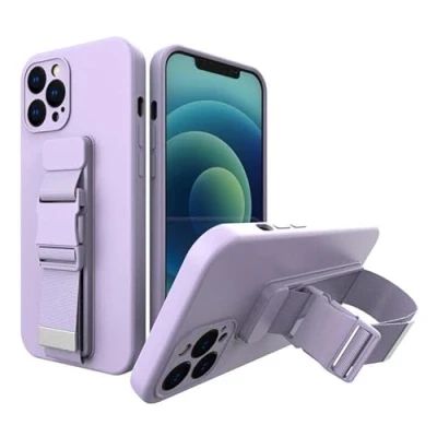 Immagine di Custodia in gel con cordino per iPhone 12 Pro Max viola catena e