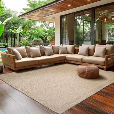 Immagine di SIMPEX Tappeto da Esterno per Terrazza, Balcone e Giardino, Cucina Monocolore, Lavabile in Varie Misure Colori Beige, 140 x 200 cm