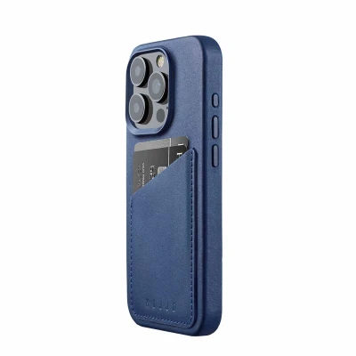 Immagine di MUJJO Cover a portafoglio in pelle per iPhone 15 Pro Blu CL 040 BL