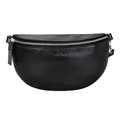 Immagine di LEABAGS Cali piccola marsupio in vera pelle Borsa a tracolla da donna con cerniera 23x5x13 cm Nero