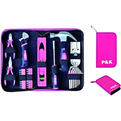 Immagine di P &amp; K Set di attrezzi rosa da 35 pezzi con in custodia, elegante e pratico per l&#039;uso quotidiano