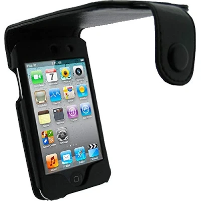 Immagine di igadgitz U0619 Nero Vera Pelle Custodia Case Cover Protezione Compatibile con Apple iPod Touch 4G + Protettore schermo