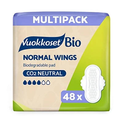 Immagine di Vuokkoset Assorbenti Cotone biologico, con ali, Biodegradabile, Organico 4x12 pezzi