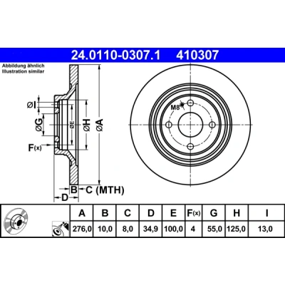 Immagine di ATE 24.0110 0307.1 Disco freno 276,0 10,0 4 100,0 pieno rivestito MAZDA: MX 5 2