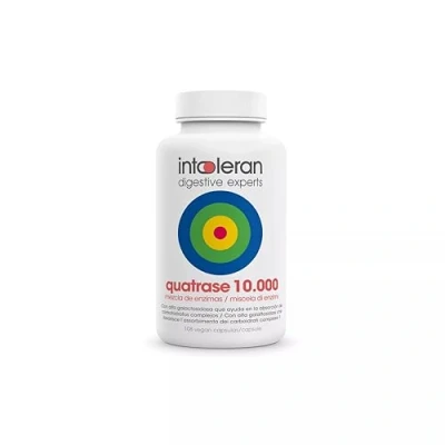 Immagine di Intoleran Quatrase 10.000 (Quatrase Forte) enzimi Digestivi 108 capsule Miscela di ad alta dose per i FODMAP Vegano Low