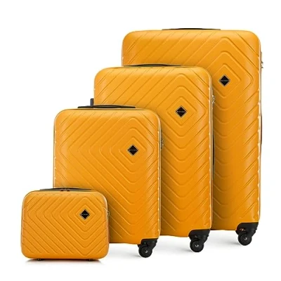 Immagine di WITTCHEN Cube line Set di 4 valigie in ABS con Goffratura Geometrica Ruote Manico telescopico Serratura a combinazione Taglia (S+M+L+Custodia cosmetica) Arancione