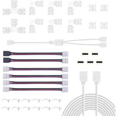 Immagine di REDTRON Connettore Striscia LED,10mm RGB il LED include 6x L Connettori, 4x 4pin Connettore, 2x a Forma di T, 2M Cavo Estensione,4x Ponticelli Strip to