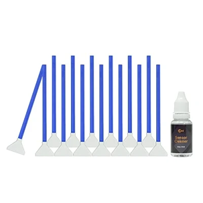 Immagine di UES FFR24 Kit Pulizia Sensore Fotocamera Full Frame 14x Swab in Microfibra 24mm e 15ml Liquido Compatibile con Reflex DSLR Mirrorless Sony, Canon, Nikon Sensori CMOS/CCD