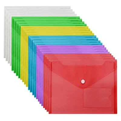 Immagine di Belle Vous Set da 24 Cartella Portadocumenti A5 Cartellina Porta Documenti Colori Assortiti con Chiusura a Bottone e Etichetta Cartellette Trasparente per Casa ed Ufficio