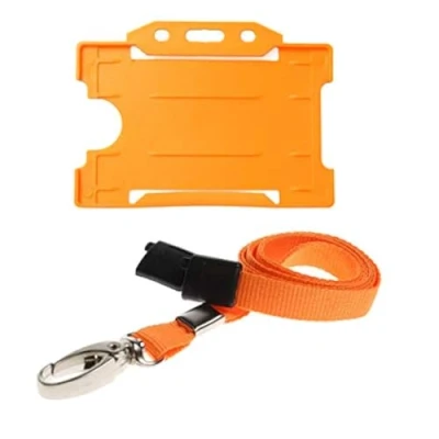 Immagine di ALG ID Cards® Porta badge carta d&#039;identità arancione carte di credito Cordino da collo con clip in metallo e rilascio separato sicurezza per supporto pass