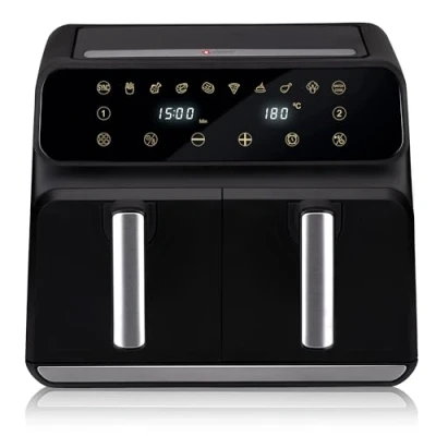 Immagine di alpina Double Air Fryer 8L Friggitrice senza olio per 4 8 persone, Airfryer XXL, elettrico, display a LED, 230 V, 1700 W, colore: nero