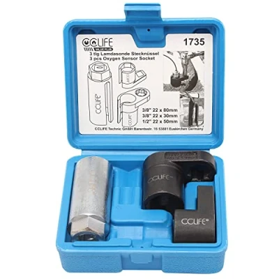 Immagine di CCLIFE 3 Pezzi set di Bussola chiavi per smontaggio Sonda lambda 1/2&quot; 3/8&quot; Noce Sensore ossigeno