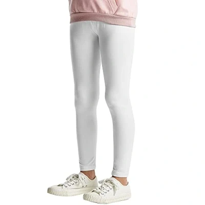 Immagine di L&amp;K II Leggings per Bambini di Base Uni Colore Ragazze Pantaloni da Ballo Fitness in Cotone 2708 Bianco 140