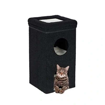 Immagine di Relaxdays Casa per Gatti, HLP 76x40x40 cm, Cuccia a 3 Piani, Tiragraffi, Pieghevole, Casetta con Cuscini Interni, Nero
