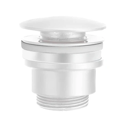 Immagine di Valvola Click Clack adatta per lavabi e bidet in ottone VCC007 BL Scarico Lavandino Facile installazione Tappi di Lavabo, Universale con o senza Tassello, Pop Up Colore Bianco Opaco