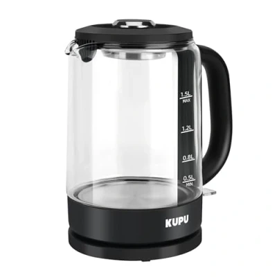 Immagine di KUPU bollitore in vetro, 1,5 litri, riscaldamento rapido, 2200 Watt, vetro compatto, senza BPA, protezione contro l&#039;essiccazione, spegnimento automatico, Kettle con design di alta