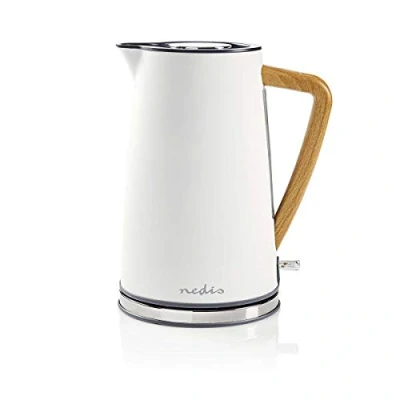 Immagine di Nedis Bollitore, Elegante Design Retrò, Capienza 1,7 L, Filtro Anticalcare, Base Girevole a 360 senza Fili e Protezione contro l&#039;Ebollizione Secco, Bianco