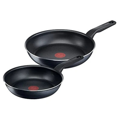 Immagine di Tefal C38590 XL Force Set di 2 padelle 24/28 cm rivestimento antiaderente indicatore temperatura Diffusion Base Nero