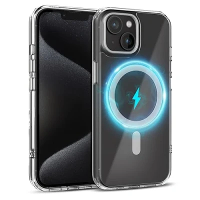 Immagine di MyGadget Custodia per iPhone 13/14 [compatibile con MagSafe] Anti ingiallimento Case ibrida Magnetica [Parte posteriore rigida Bordi in silicone] Trasparente