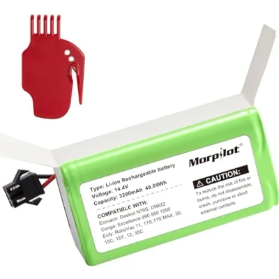 Immagine di Morpilot 14.4V 2600mAh Batteria Sostitutiva Agli Loni di Litio Ricaricabile Compatibile con IKOHS Netbot S14/S15,Eufy RoboVac 11S/11/15C/15T/30/35C, Deebot N79S/DN622, Lefant M520 (Verde Rosso)