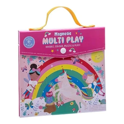 Immagine di Floss &amp; Rock Fata magnetica arcobaleno multiplay 4 giochi in 1, include penne cancellabili a secco, 20 pezzi di puzzle, elementi gioco magnetici e sezione scarabocchi Età dai 3 anni