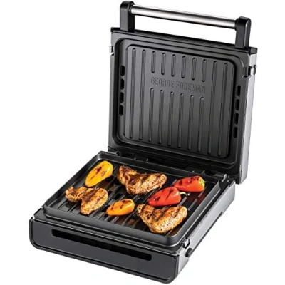 Immagine di George Foreman Griglia a contatto e Piastra per panini Smokeless 87% di fumo in meno Piastre Grill rimovibili lavabili lavastoviglie; Temp. 200C, Copertura acciaio Inox, 28000 56