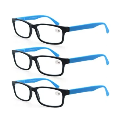 Immagine di MODFANS Confezione da 3 occhiali lettura 2.5 per uomo/donna, Cerniera a molla leggera rettangolare, lente trasparente con custodia