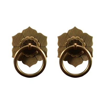 Immagine di Tiazza 2 anelli in ottone anticato con maniglia per armadietti da cucina, cassetti e mobili vintage stile retrò (bronzo anticato)