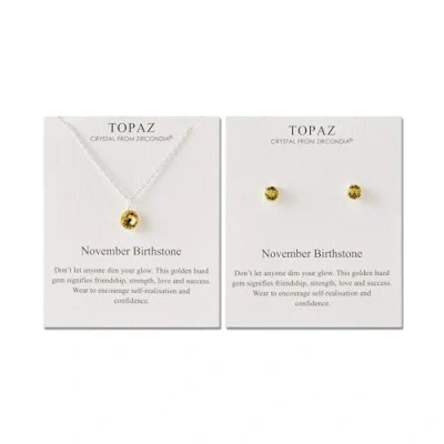 Immagine di Philip Jones Set collana e orecchini con pietra portafortuna di novembre (topazio) creato cristalli Zircondia®
