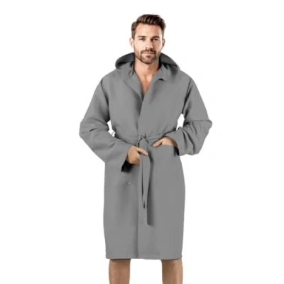 Immagine di Bee Accappatoio con Cappuccio in morbida Microfibra, unisex, pratica custodia pvc (L, GRIGIO)