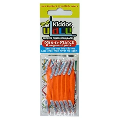 Immagine di U Lace Kiddos Lacci per le scarpe elastici bambini da 3 a 7 anni. Attenzione: ne servono almeno 2 bustine un paio di scarpe.Contate gli occhielli., Arancione (NEON Orange Fluo), Taglia unica
