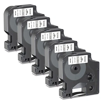 Immagine di 5x Nastro per Etichette Madhurlabels Compatibile In sostituzione di Dymo D1 45013 12mm x 7m S0720530 Nero su Bianco con LabelManager 160 210D 260P 280 300 350 400