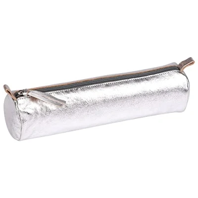 Immagine di Clairefontaine 8688C Trousse rotonda in vera pelle, 22 cm x 5.5 di diametro, color Argento (Argent)