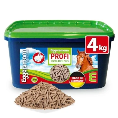 Immagine di Eggersmann Mein Pferdefutter Aglio Professionale Plus 4 kg Mangime complementare per Cavalli Contro Mosche, Freni e zanzare Supporta Il metabolismo la Difesa immunitaria