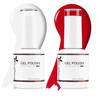 Immagine di Nicedeco Kit Smalto Semipermanente per Unghie, White Red Gel Nail Polish Set, Unghie Classico Puro Bianco Rosso in Soak Off UV LED Art DIY Manicure 2x15ml Set 3